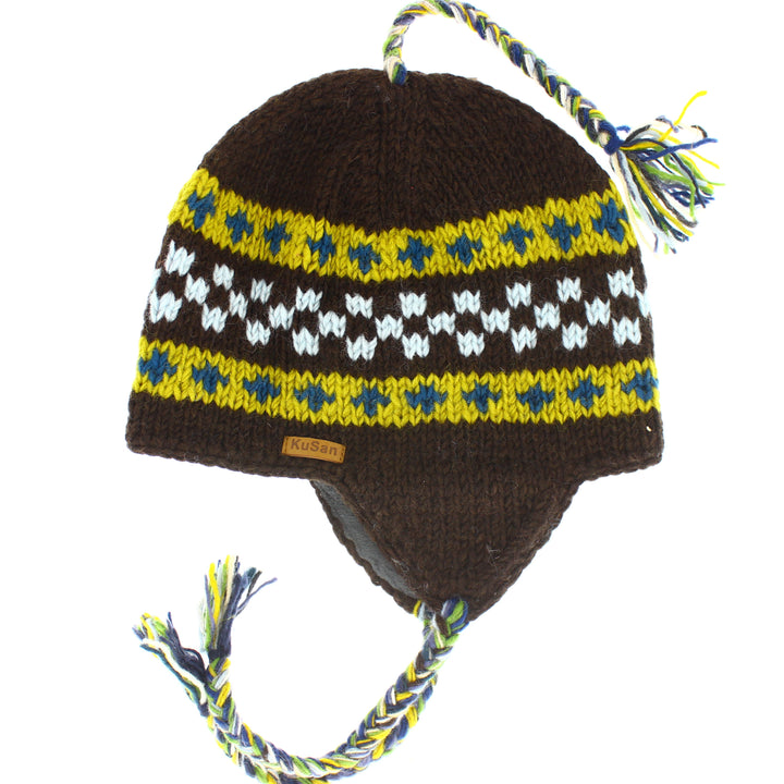 Kusan Colourful Wool Trapper Hat With Plaits, Fleece Lined