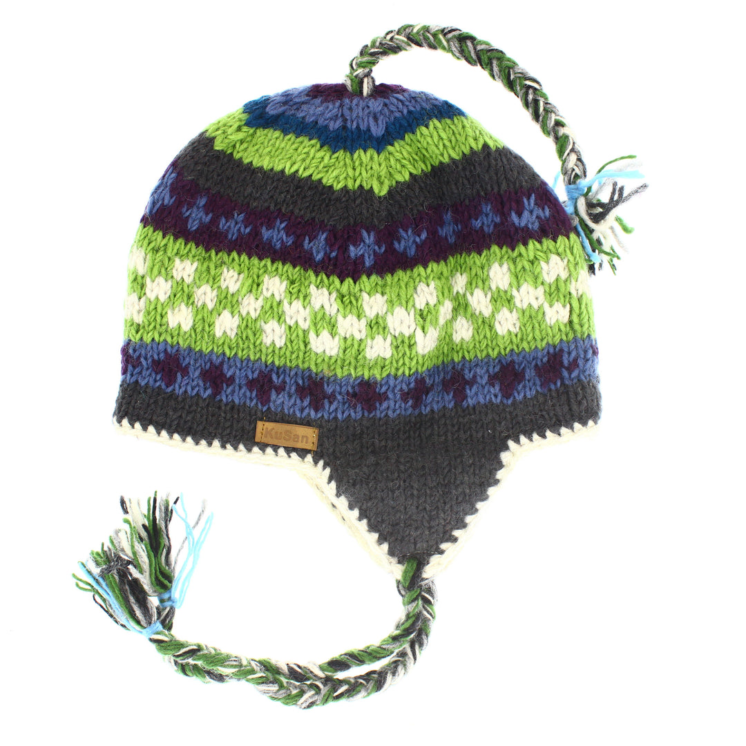 Kusan Colourful Wool Trapper Hat With Plaits, Fleece Lined