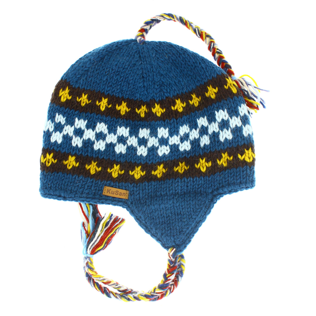 Kusan Colourful Wool Trapper Hat With Plaits, Fleece Lined