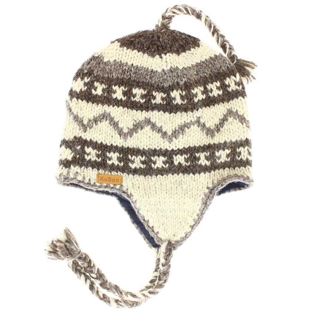 Kusan Colourful Wool Trapper Hat With Plaits, Fleece Lined