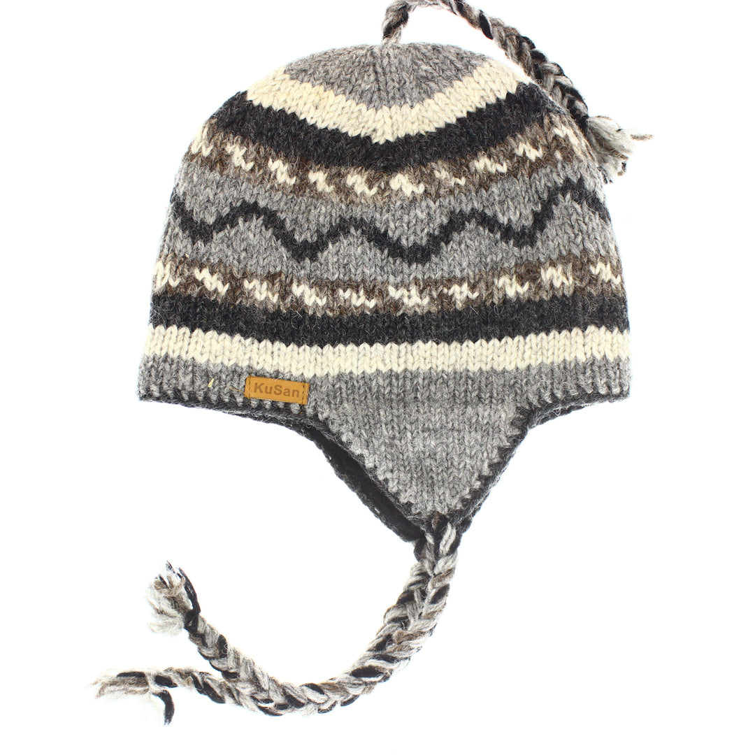 Kusan Colourful Wool Trapper Hat With Plaits, Fleece Lined