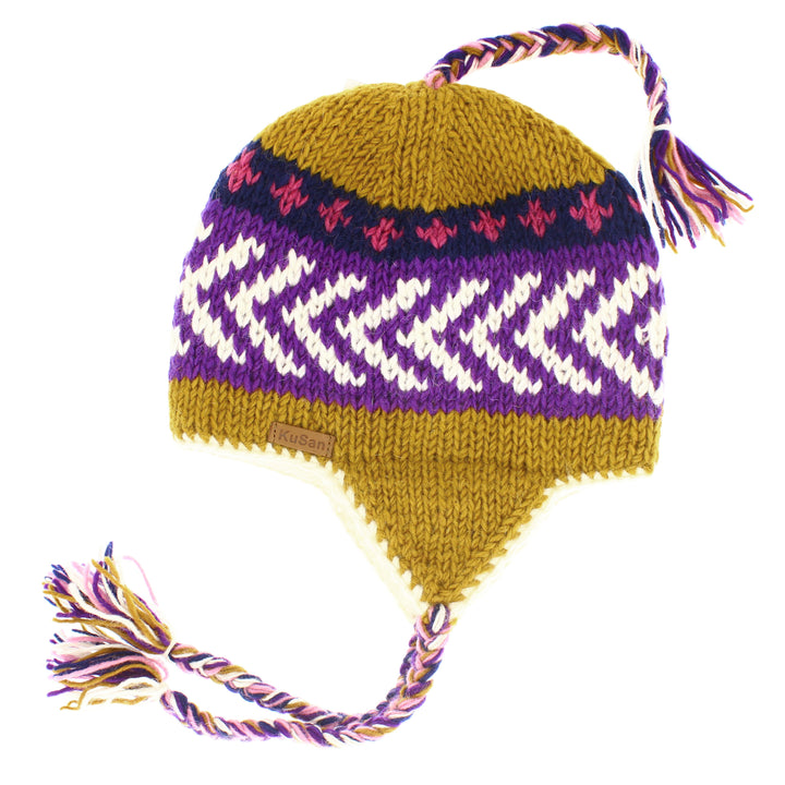 Kusan Colourful Wool Trapper Hat With Plaits, Fleece Lined