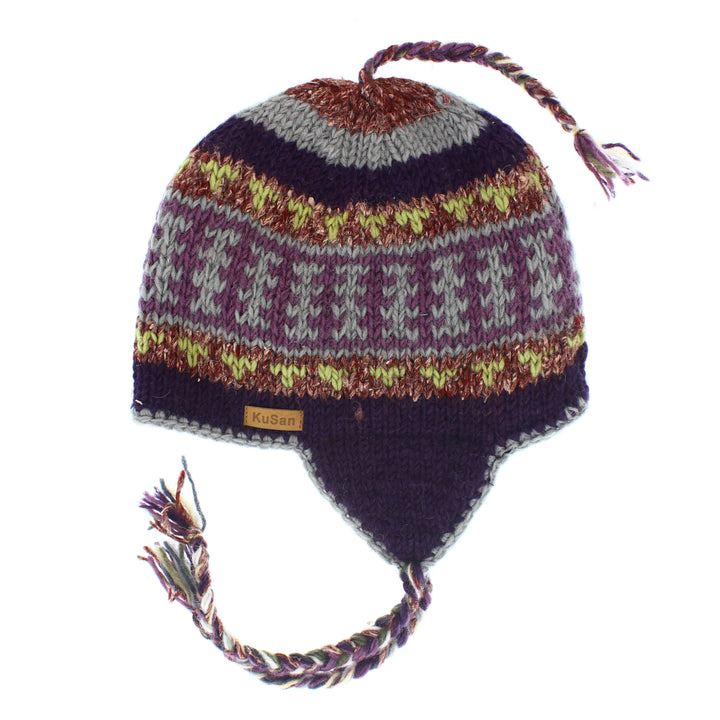 Kusan Colourful Wool Trapper Hat With Plaits, Fleece Lined