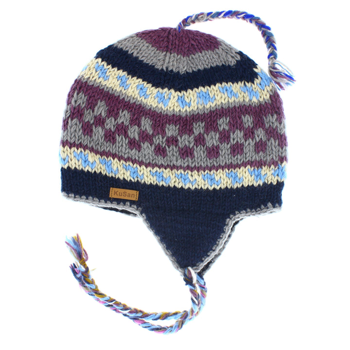 Kusan Colourful Wool Trapper Hat With Plaits, Fleece Lined