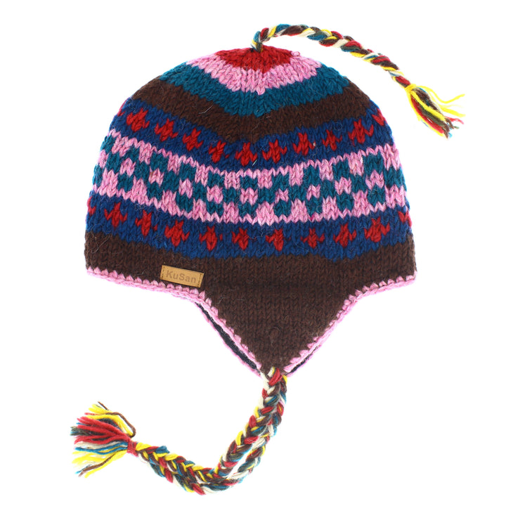 Kusan Colourful Wool Trapper Hat With Plaits, Fleece Lined