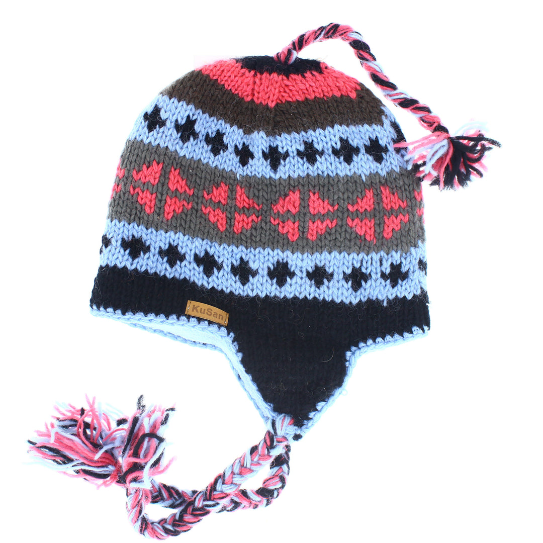 Kusan Colourful Wool Trapper Hat With Plaits, Fleece Lined