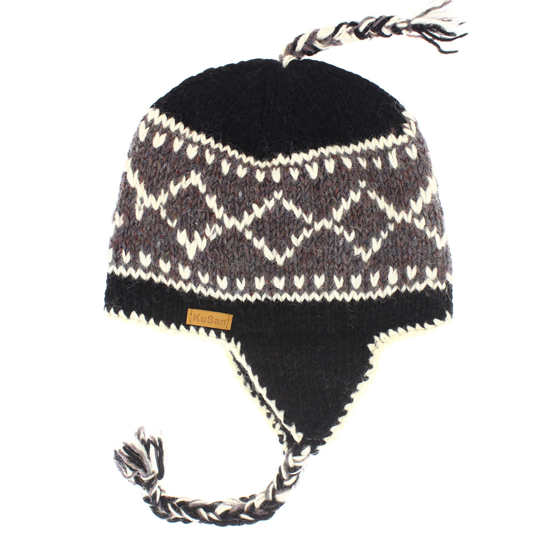 Kusan Colourful Wool Trapper Hat With Plaits, Fleece Lined