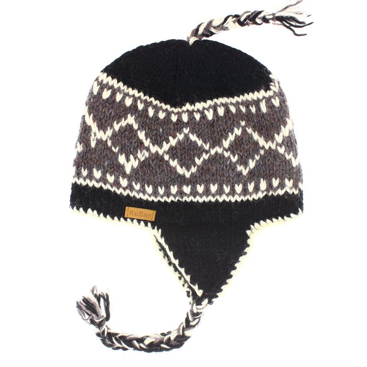 Kusan Colourful Wool Trapper Hat With Plaits, Fleece Lined