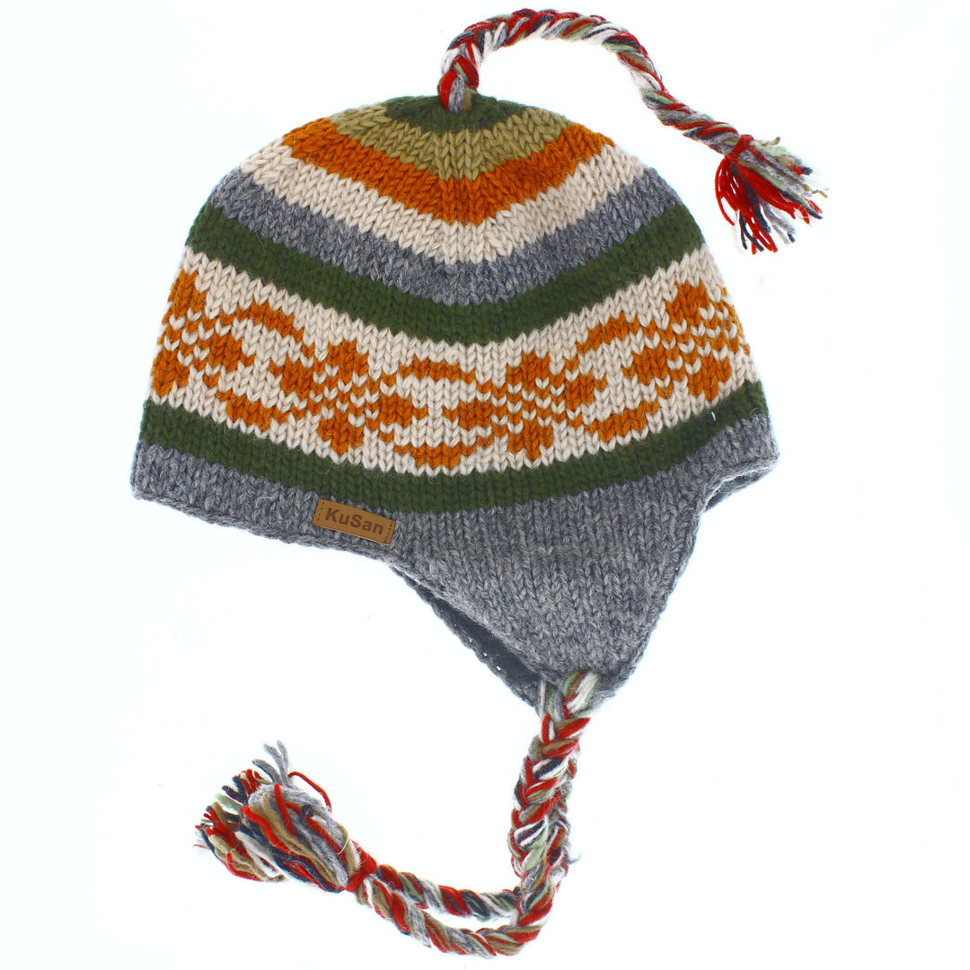 Kusan Colourful Wool Trapper Hat With Plaits, Fleece Lined
