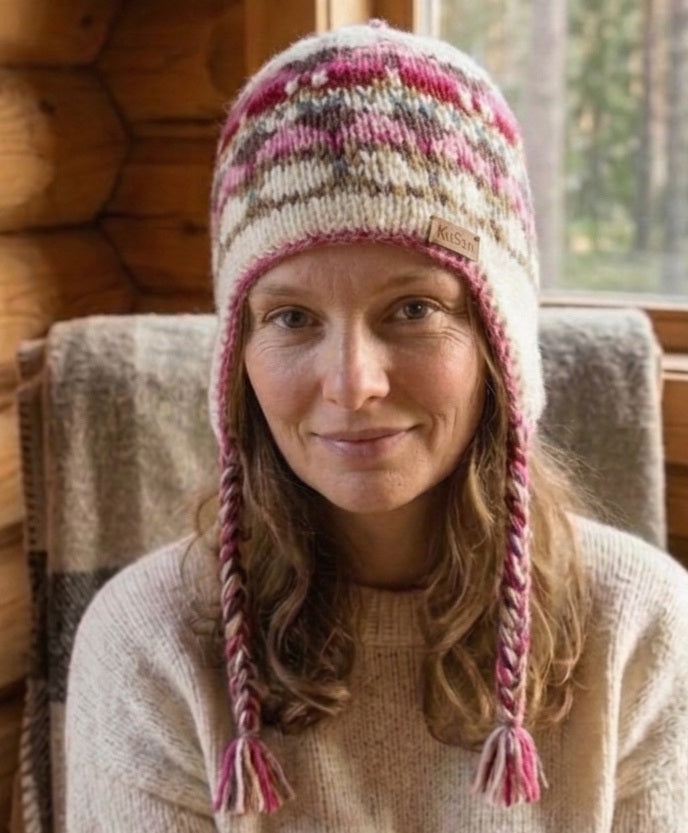 Kusan Colourful Wool Trapper Hat With Plaits, Fleece Lined