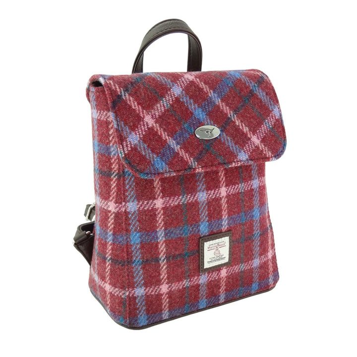 Glen Appin Harris Tweed Tummel Backpack Rust Red with Blue Overcheck