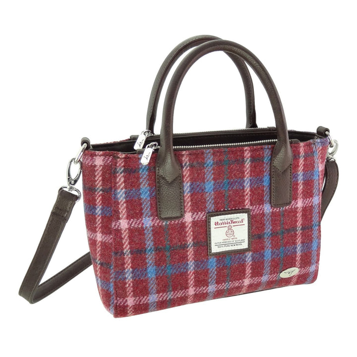 Glen Appin Harris Tweed Brora Tote Handbag Rust Red with Blue Overcheck