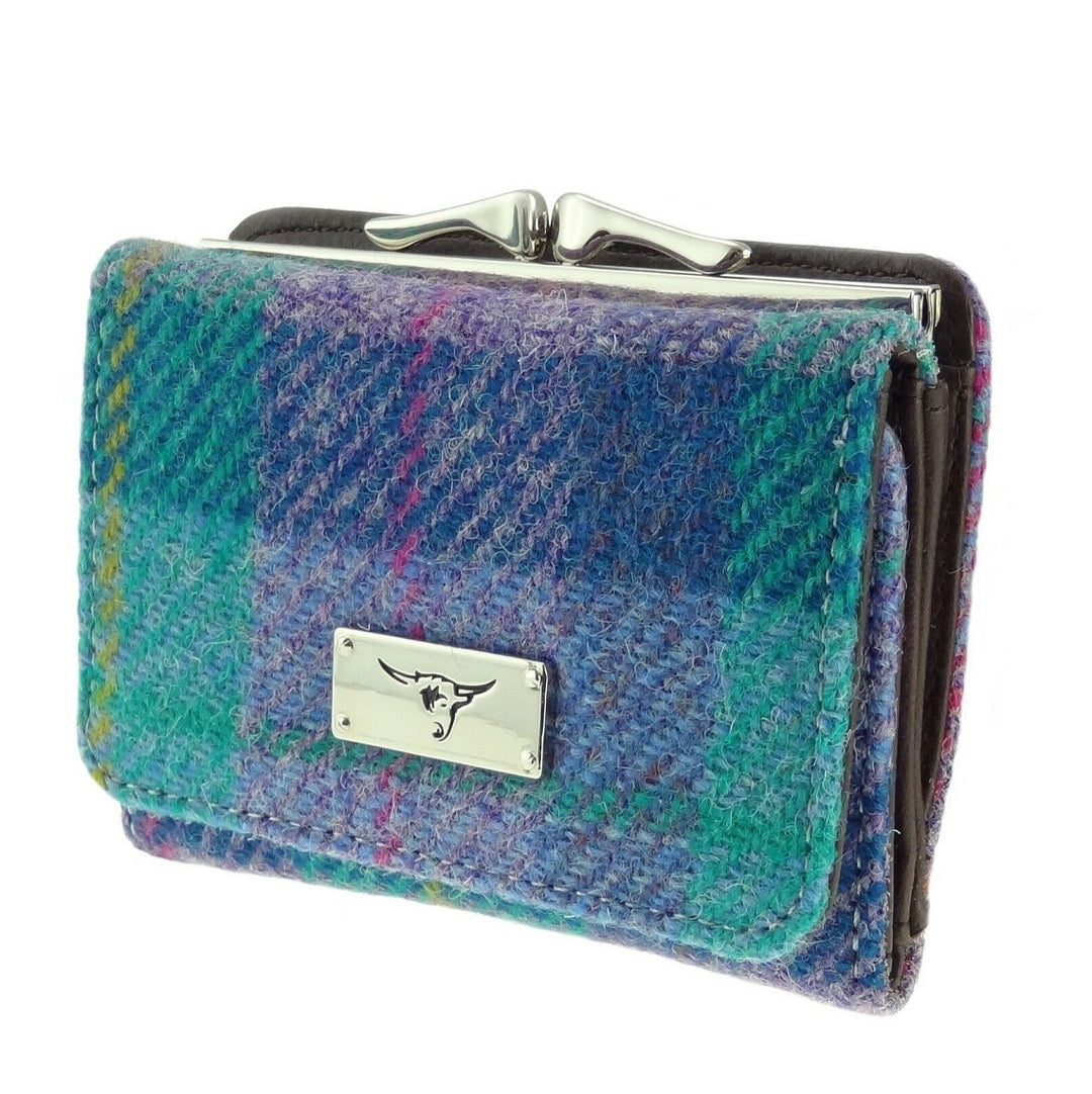 Glen Appin Harris Tweed Unst Small Clasp Purse Turquoise Check