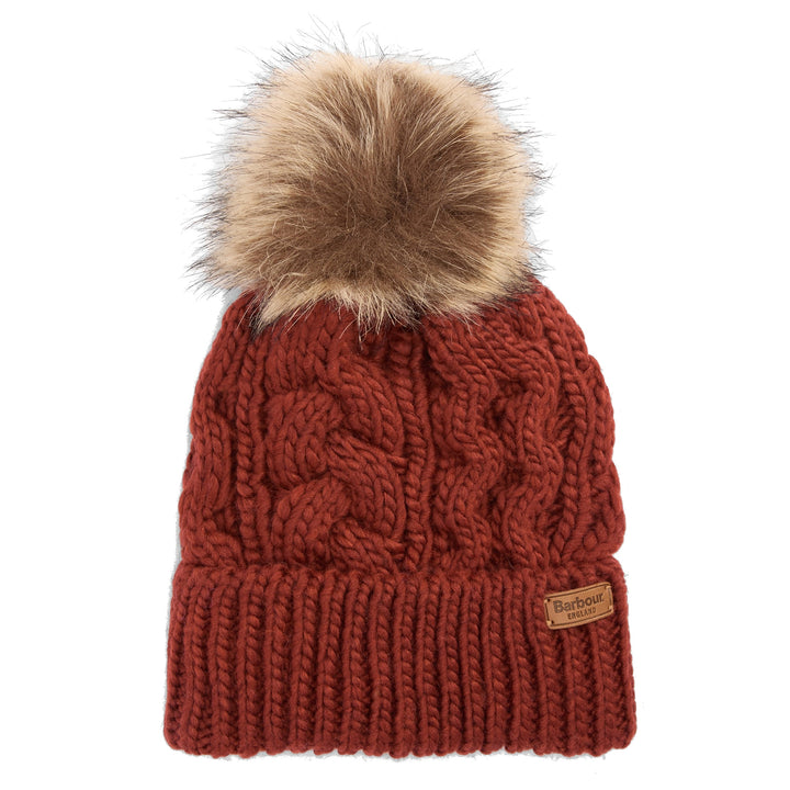 Barbour Cable Knit Bobble Hat in Burnt Henna