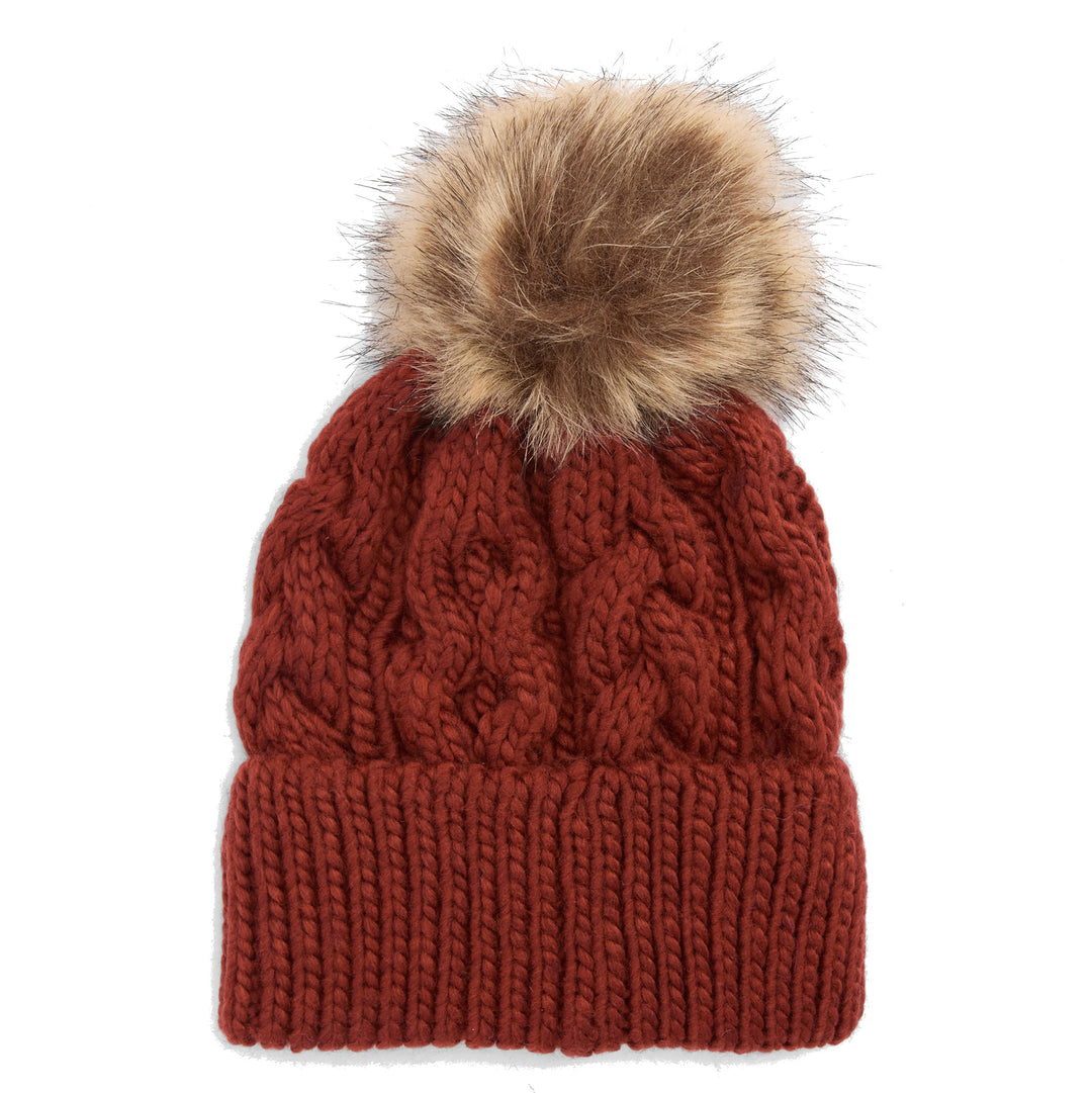 Barbour Cable Knit Bobble Hat in Burnt Henna