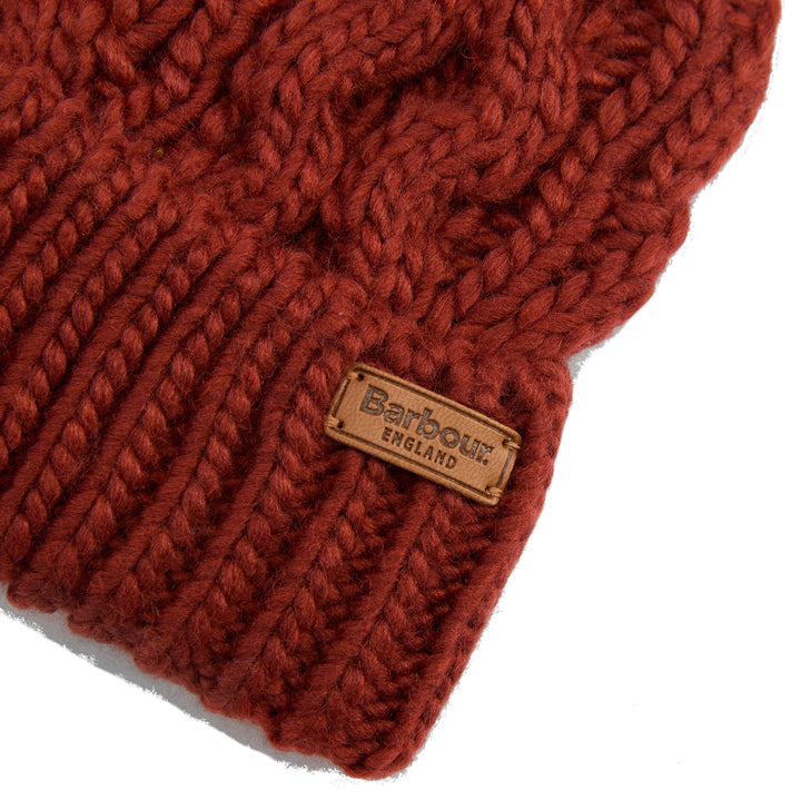 Barbour Cable Knit Bobble Hat in Burnt Henna