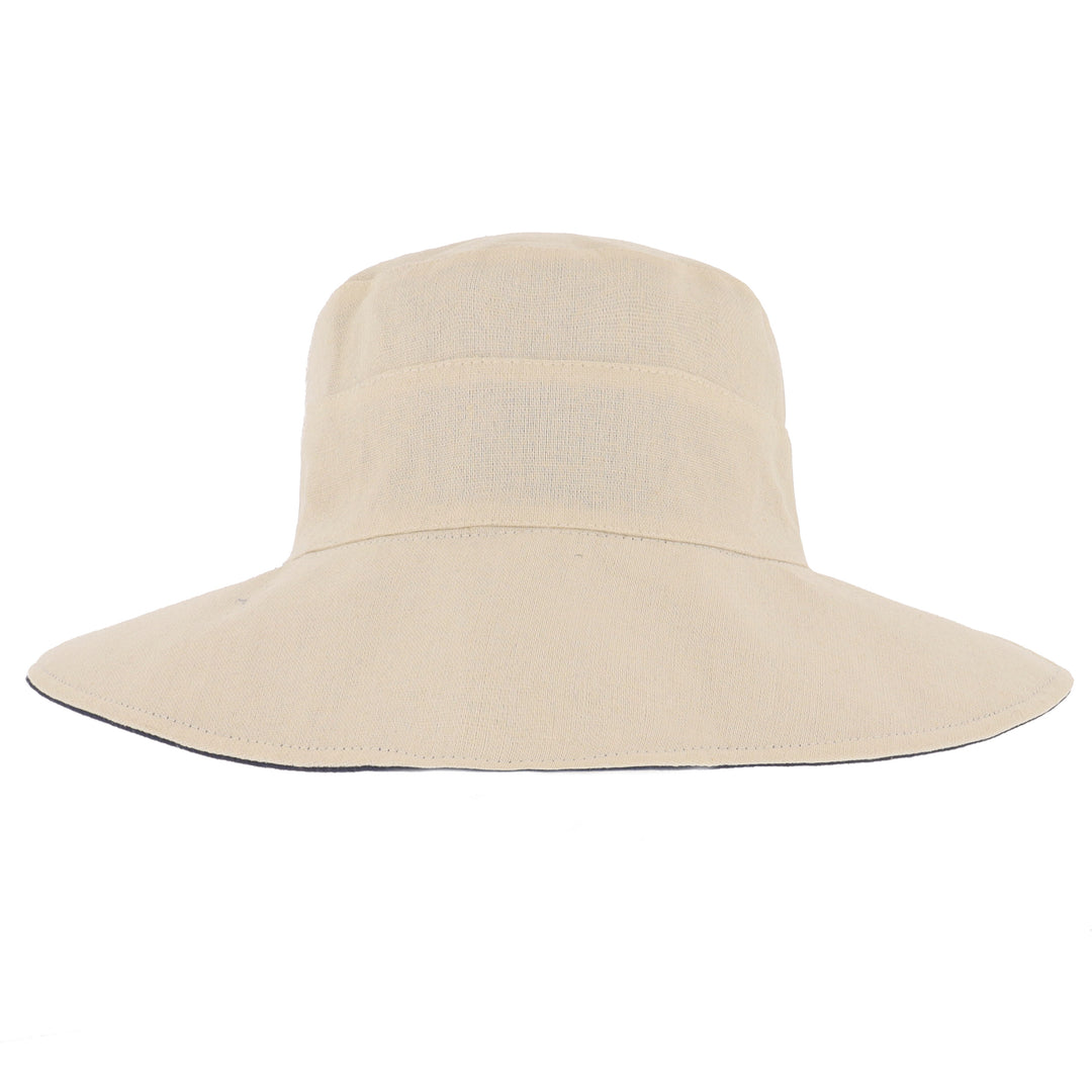 Women's Reversible Wide Cut Out Brim Sun Hat in Navy/Natural