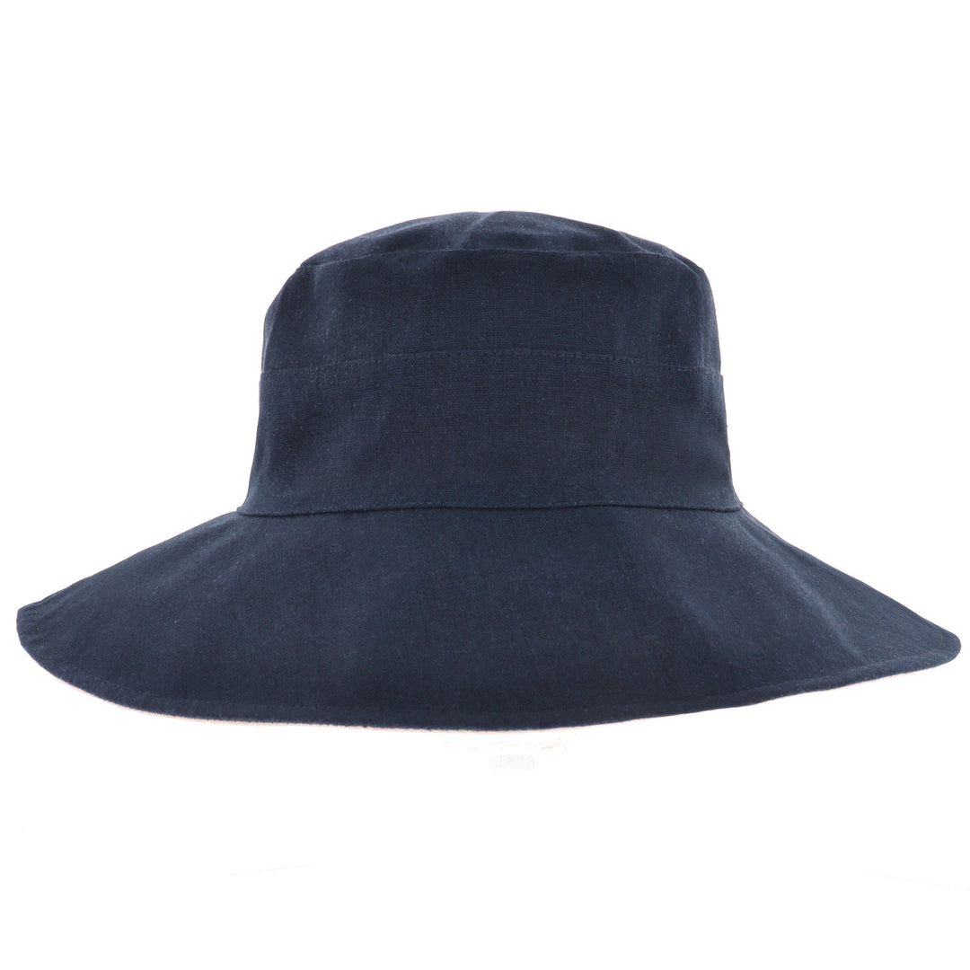 Women's Reversible Wide Cut Out Brim Sun Hat in Navy/Natural