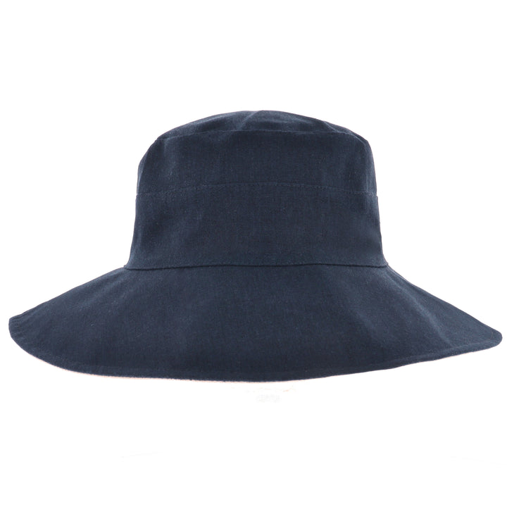 Women's Reversible Wide Cut Out Brim Sun Hat in Navy/Natural