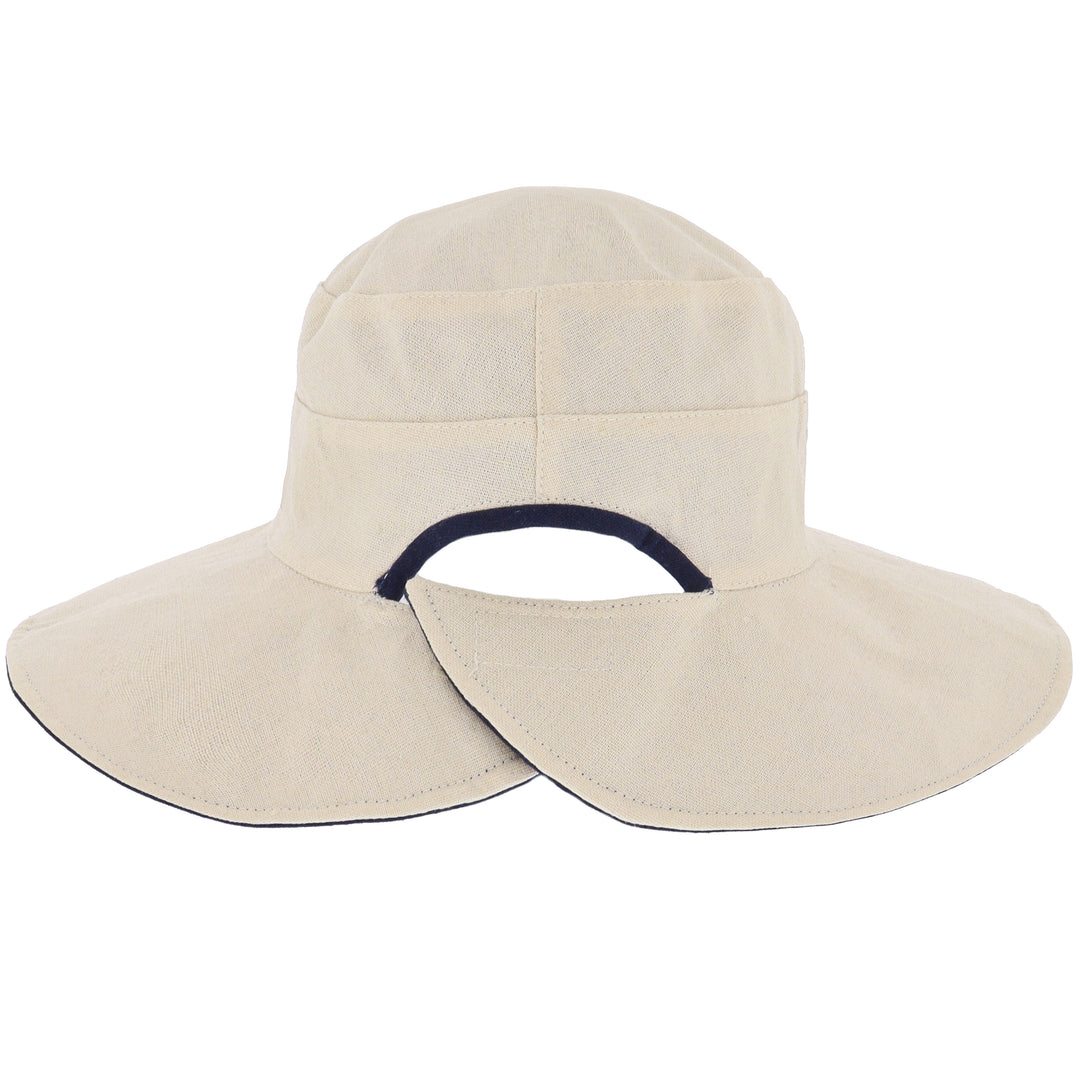 Women's Reversible Wide Cut Out Brim Sun Hat in Navy/Natural