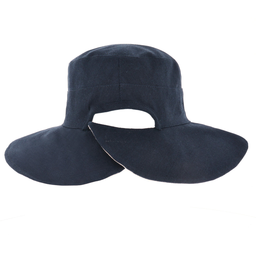 Women's Reversible Wide Cut Out Brim Sun Hat in Navy/Natural