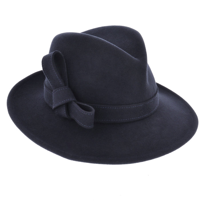 Ladies 100% Wool Fedora (Navy)