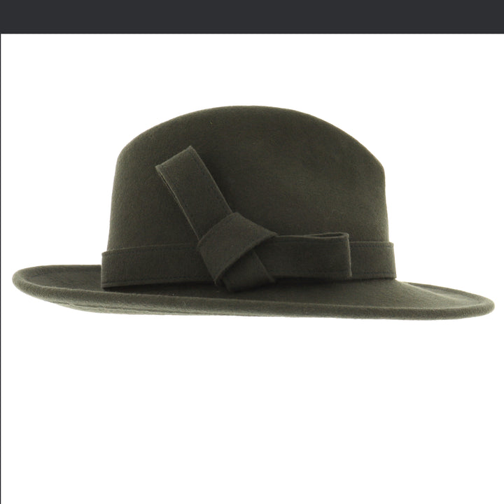 Ladies 100% Wool Fedora (Moss Green)