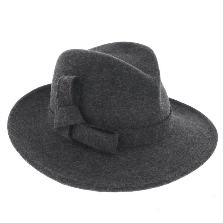 Ladies 100% Wool Fedora (Charcoal)