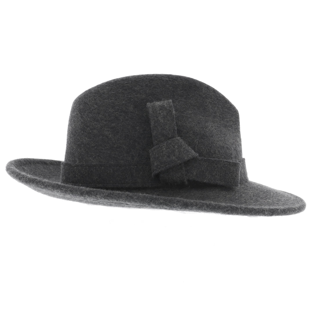 Ladies 100% Wool Fedora (Charcoal)