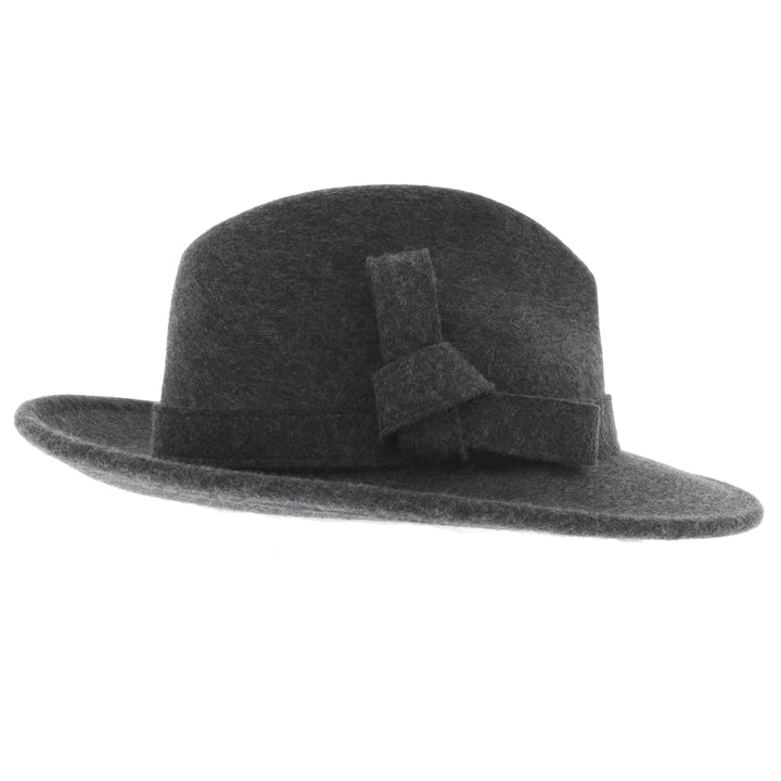 Ladies 100% Wool Fedora (Charcoal)