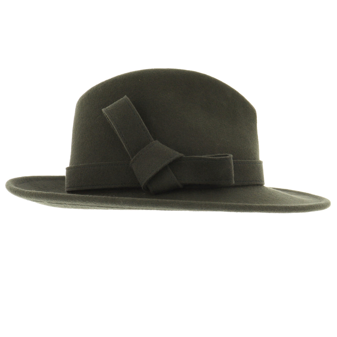 Ladies 100% Wool Fedora (Moss Green)