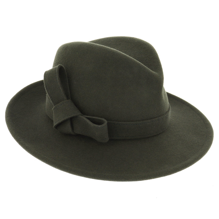 Ladies 100% Wool Fedora (Moss Green)