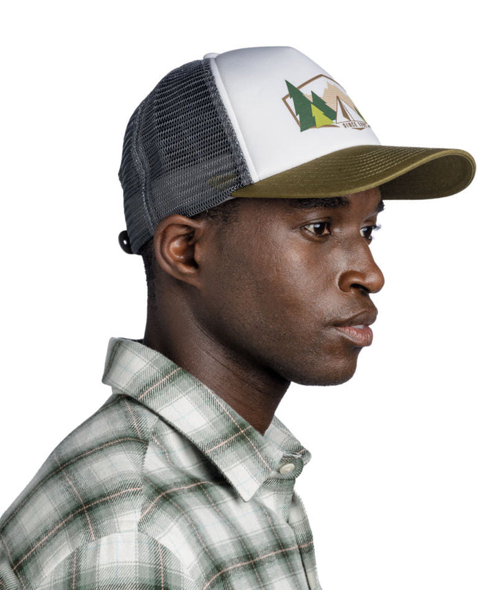 Buff Classic Adjustable Mesh Trucker Cap In Darryl White
