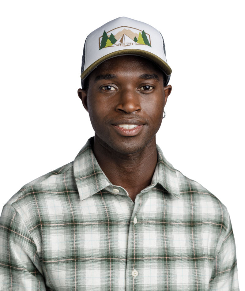 Buff Classic Adjustable Mesh Trucker Cap In Darryl White