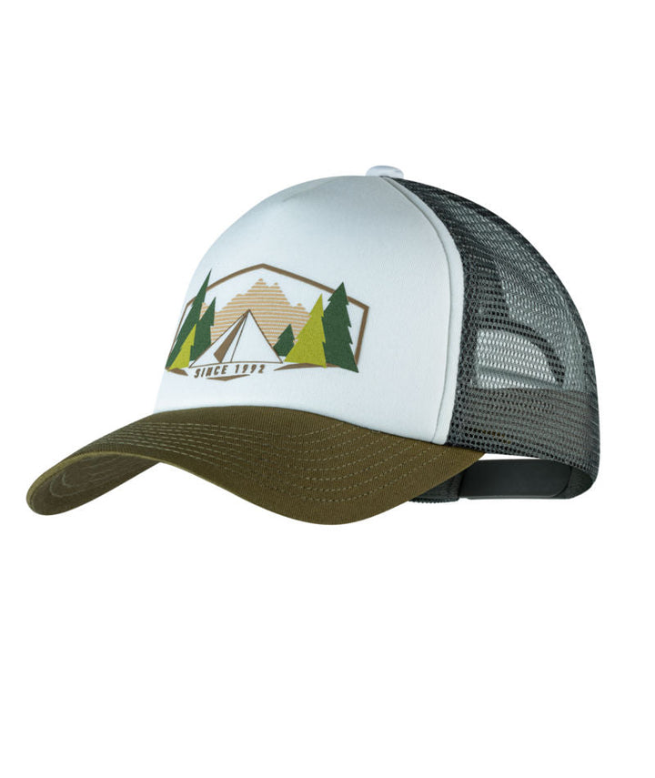 Buff Classic Adjustable Mesh Trucker Cap In Darryl White