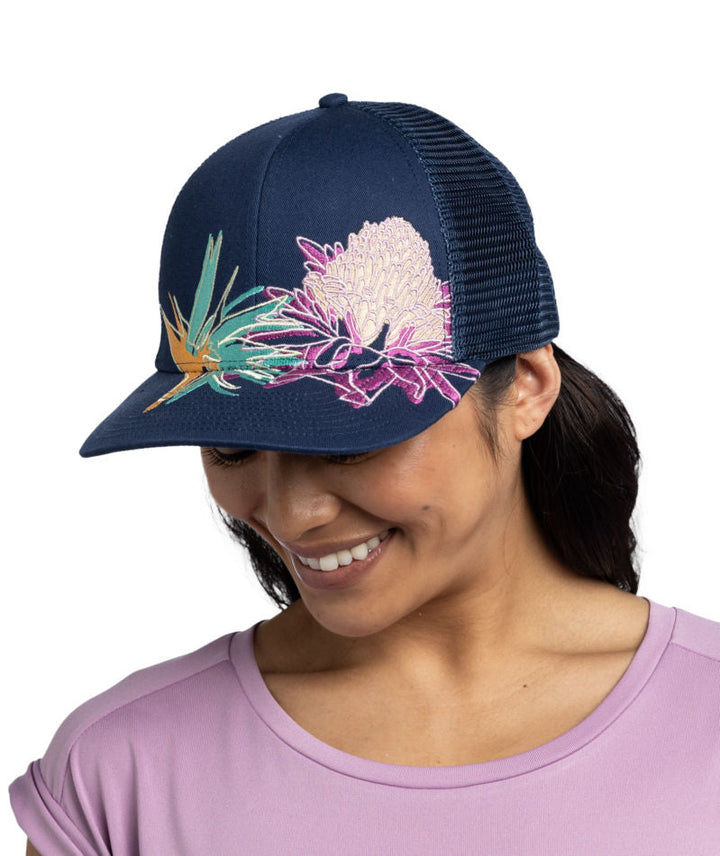 Buff Explore Adjustable Mesh Trucker Cap In Satry Indigo