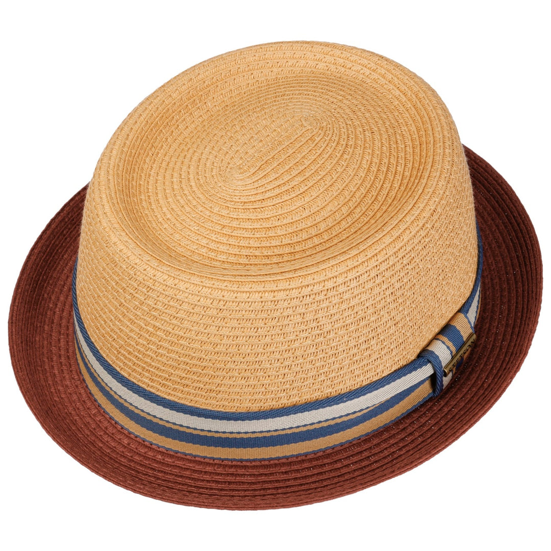 Stetson Licano Toyo Straw Summer Pork Pie Hat Beige/Red