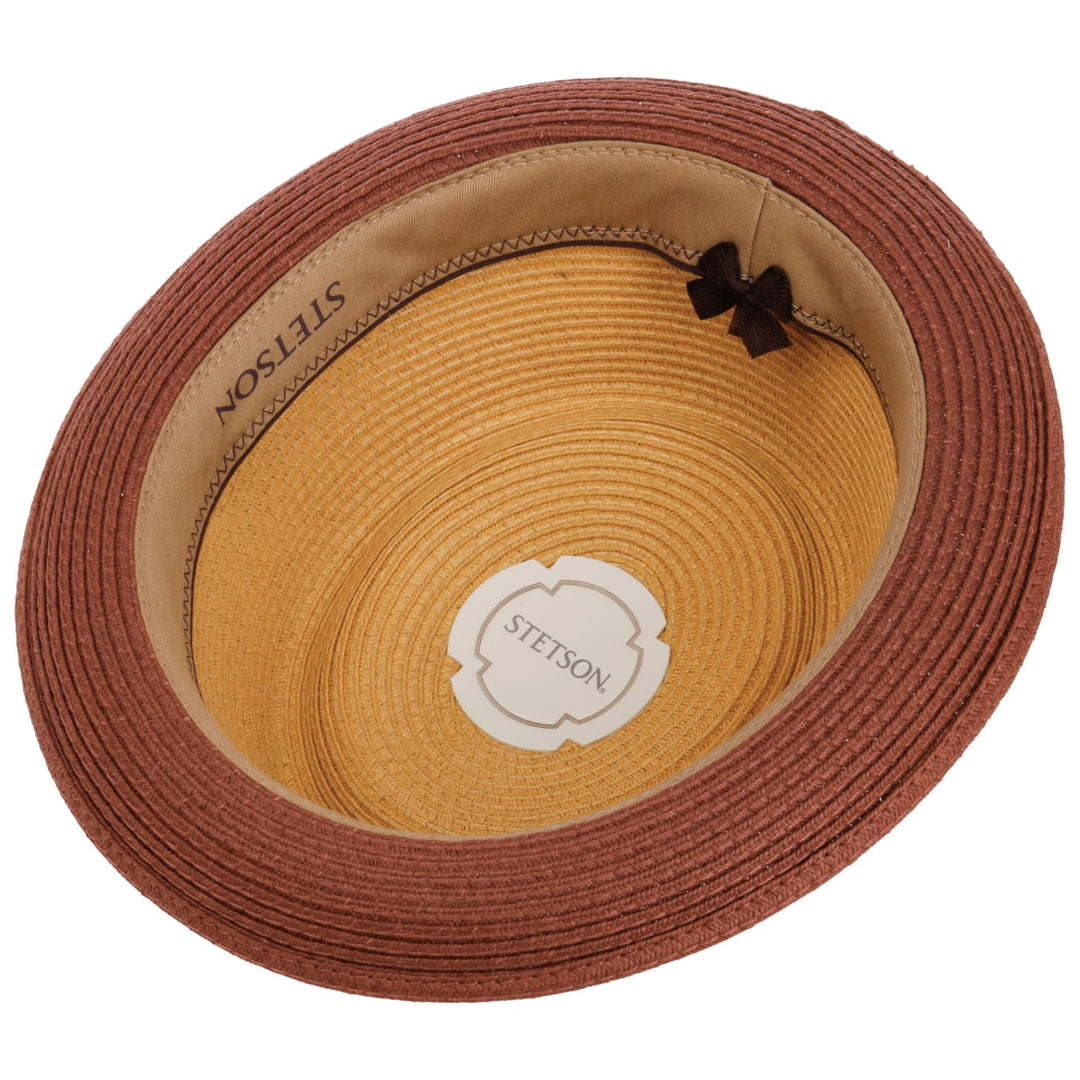 Stetson Licano Toyo Straw Summer Pork Pie Hat Beige/Red