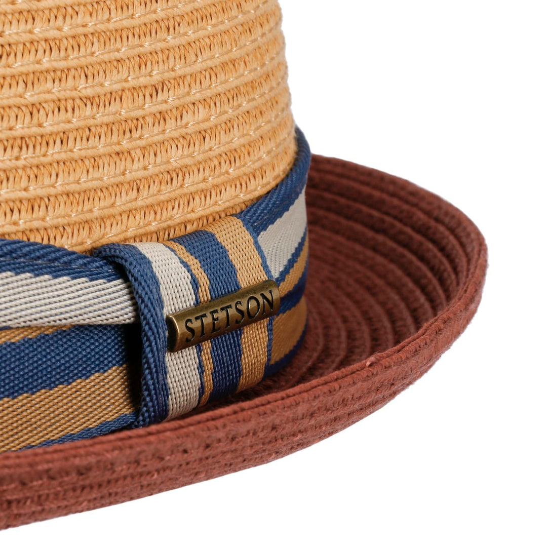 Stetson Licano Toyo Straw Summer Pork Pie Hat Beige/Red