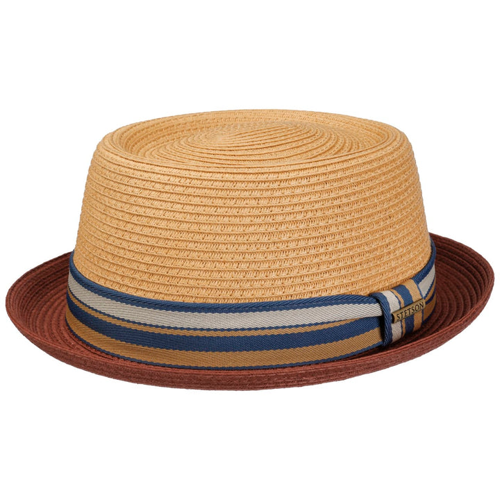 Stetson Licano Toyo Straw Summer Pork Pie Hat Beige/Red