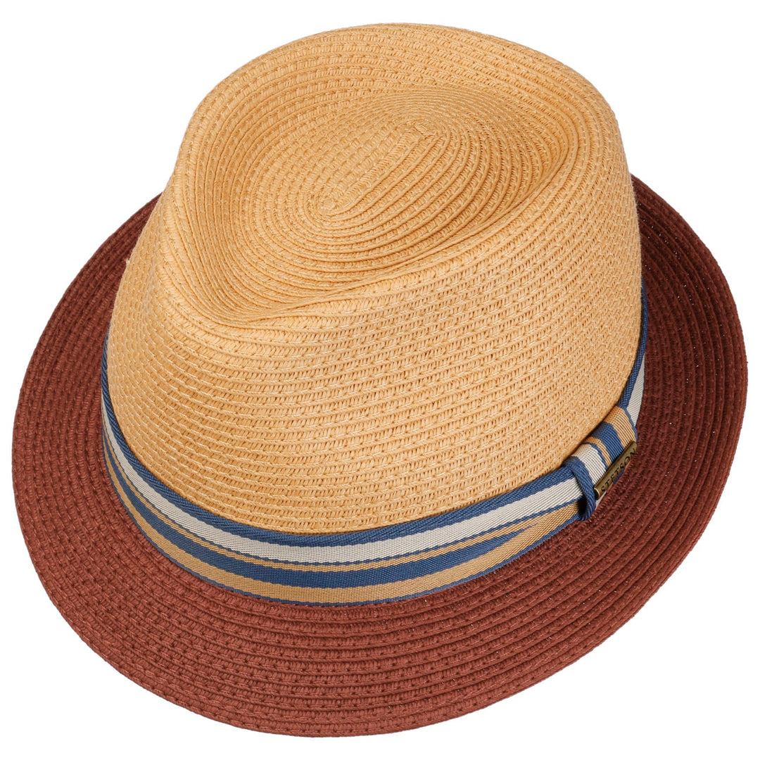 Stetson Licano Toyo Straw Summer Trilby Hat Beige/Red