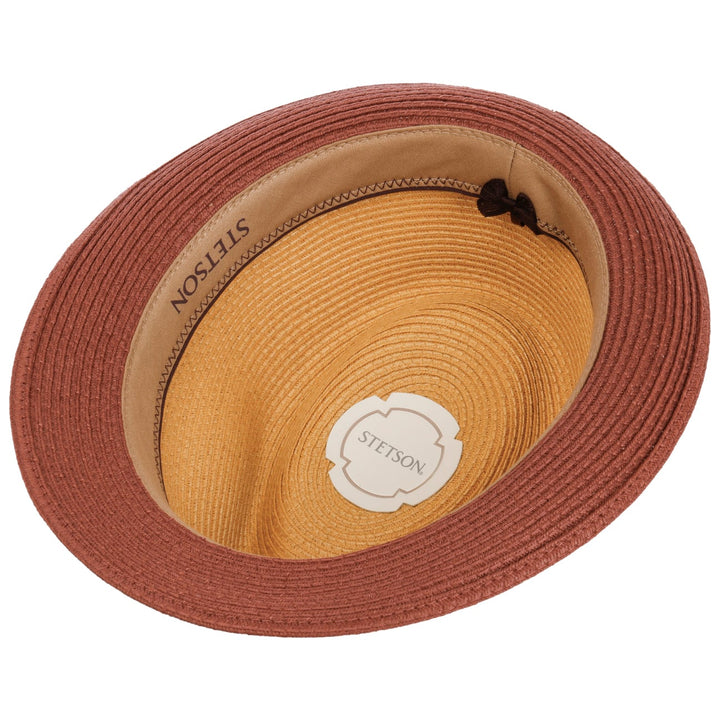 Stetson Licano Toyo Straw Summer Trilby Hat Beige/Red