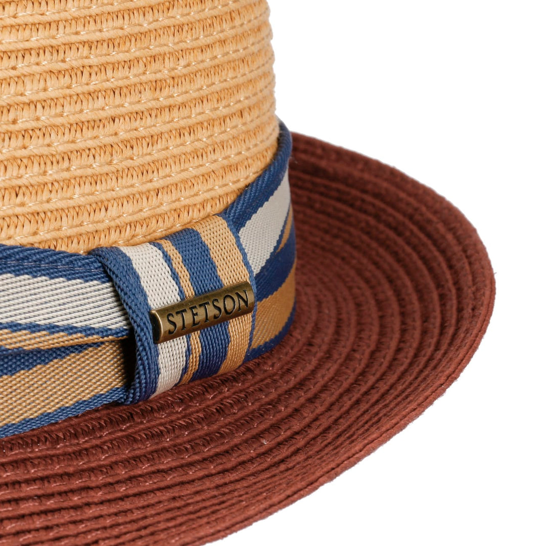 Stetson Licano Toyo Straw Summer Trilby Hat Beige/Red