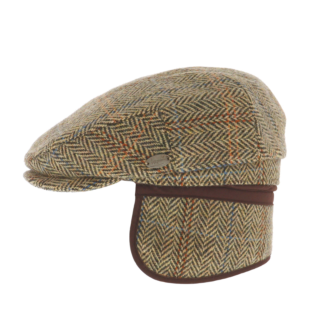 Whiteley Ear Flap 100% Wool Flat Cap In Green