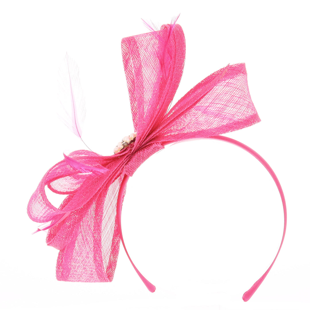 Pink Jewel Sinamay & Feather Headband Fascinator