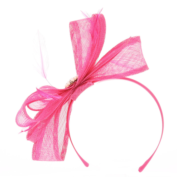 Pink Jewel Sinamay & Feather Headband Fascinator