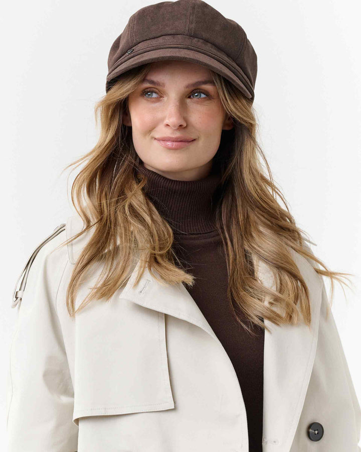 Loevenich Women's Faux Suede Bakerboy Cap in Chocolate