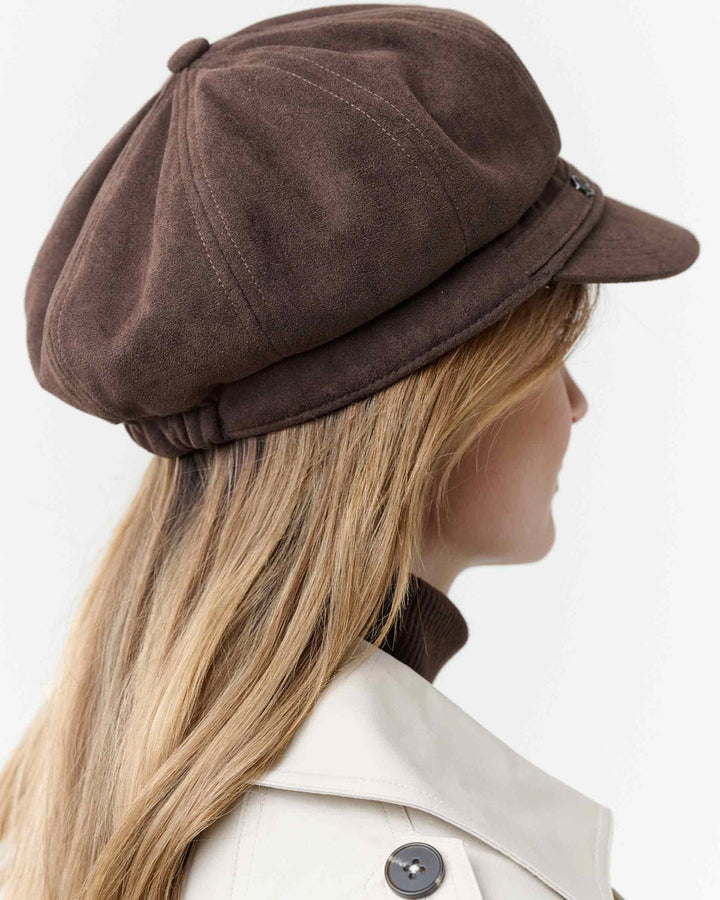 Loevenich Women's Faux Suede Bakerboy Cap in Chocolate