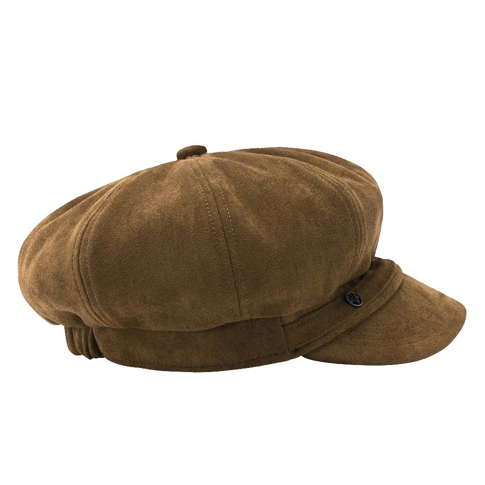 Loevenich Women's Faux Suede Bakerboy Cap in Bronze