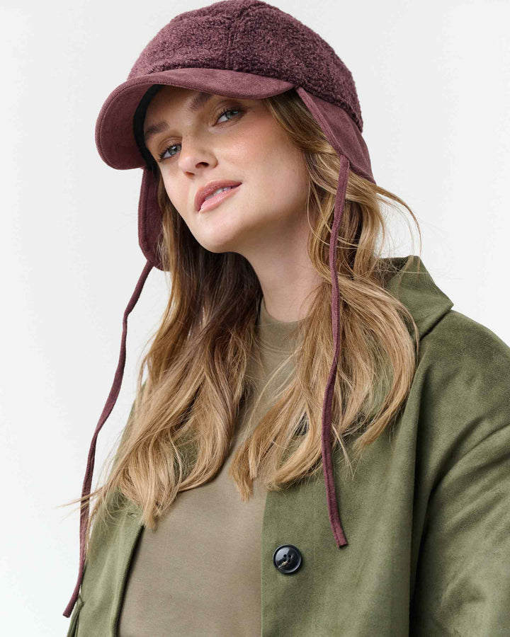 Loevenich Women's Ear Flap Baseball Cap in Wine